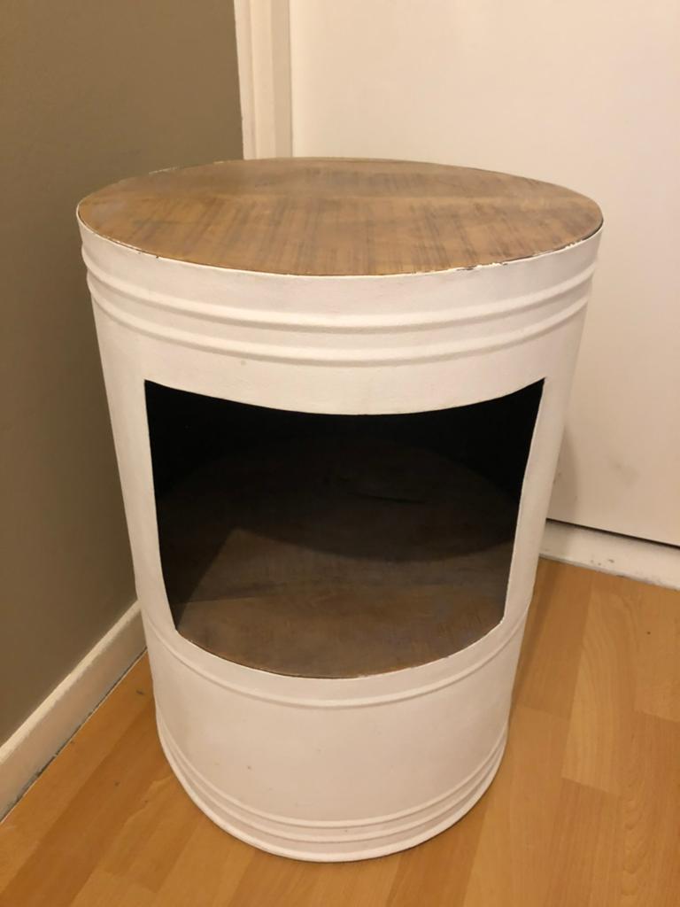 Unieke bijzettafel van olievat, Minder dan 55 cm, Gebruikt, Metaal of Aluminium, Rond