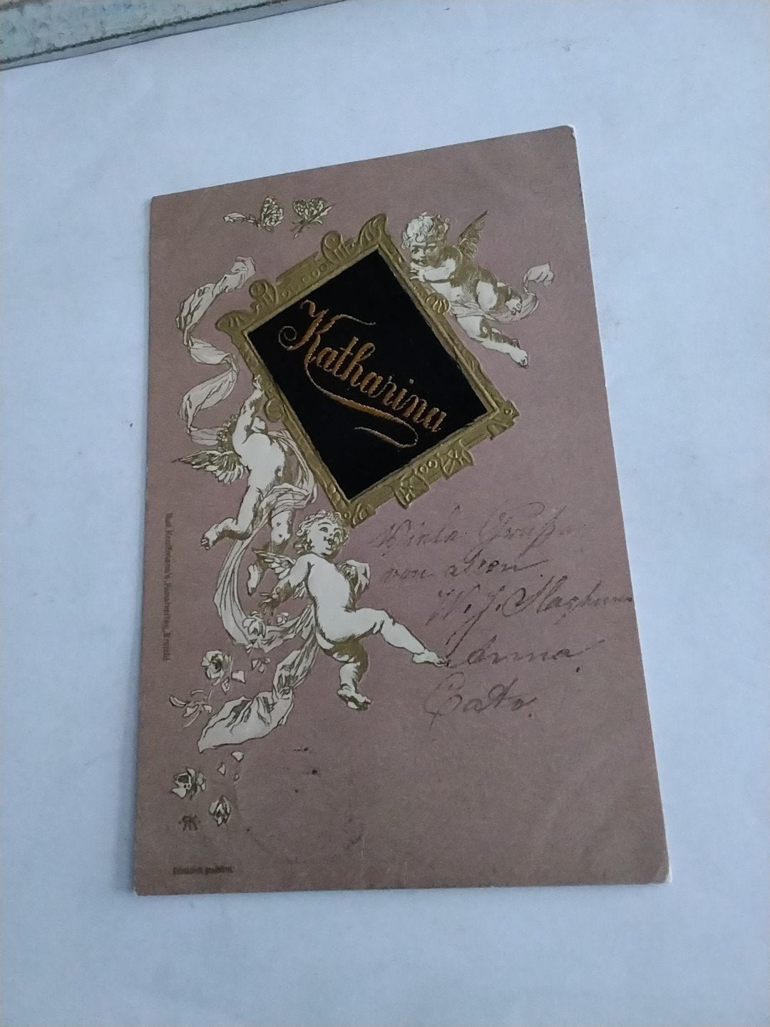 Oude Duitse ansichtkaart 'Katharina' met engeltjes 1903, Ophalen of Verzenden, Voor 1920, Gelopen