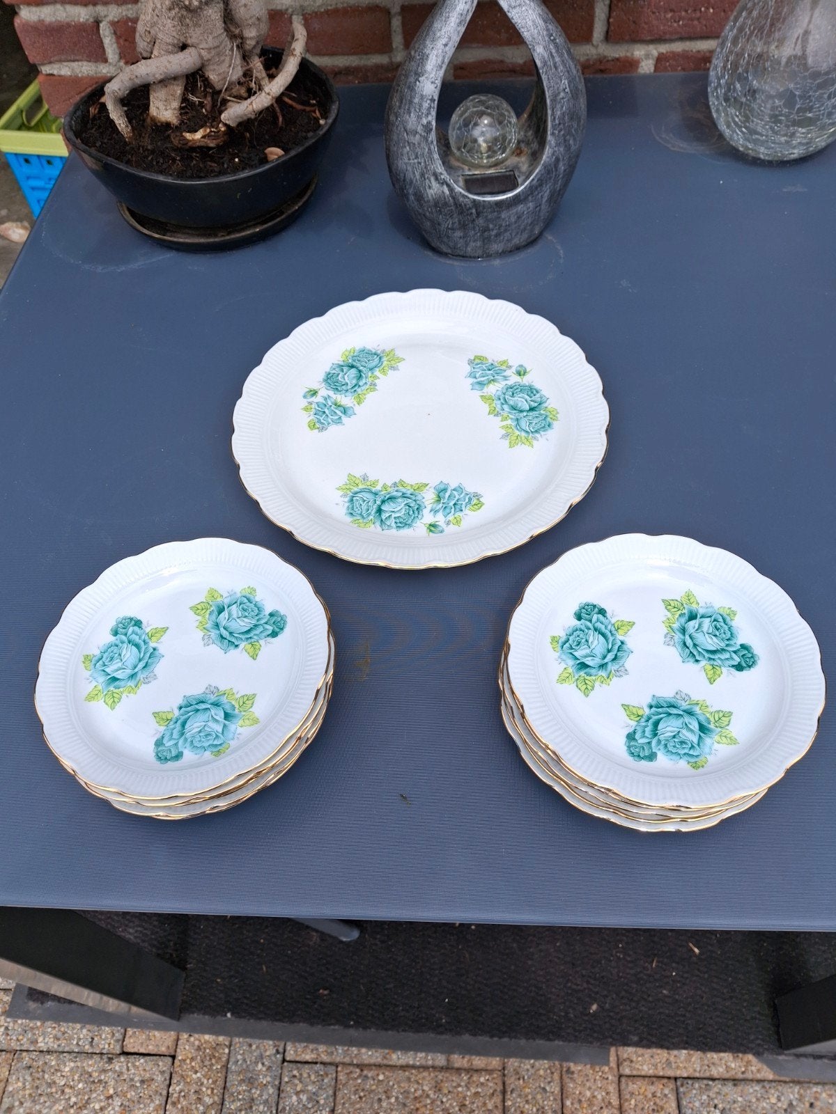 Gebakservies CHODZIEZ - 12 gebaksbordjes en 1 gebakschaal, Ophalen, Overige merken, Vintage, Zo goed als nieuw