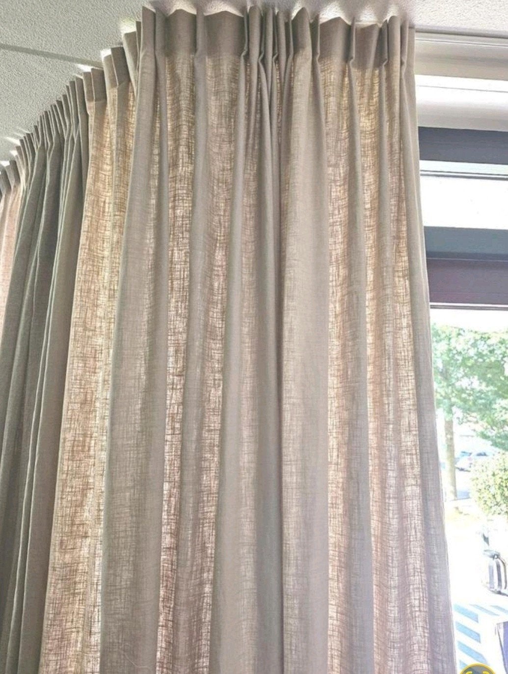 Gordijnen zand linnen nieuw!, Huis en Inrichting, Stoffering | Gordijnen en Lamellen, Ophalen of Verzenden, Lichtdoorlatend