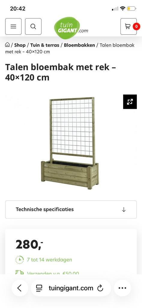 Talen bloembak met rek, Tuin en Terras, Bloembakken en Plantenbakken, Ophalen of Verzenden, Zo goed als nieuw, Hout