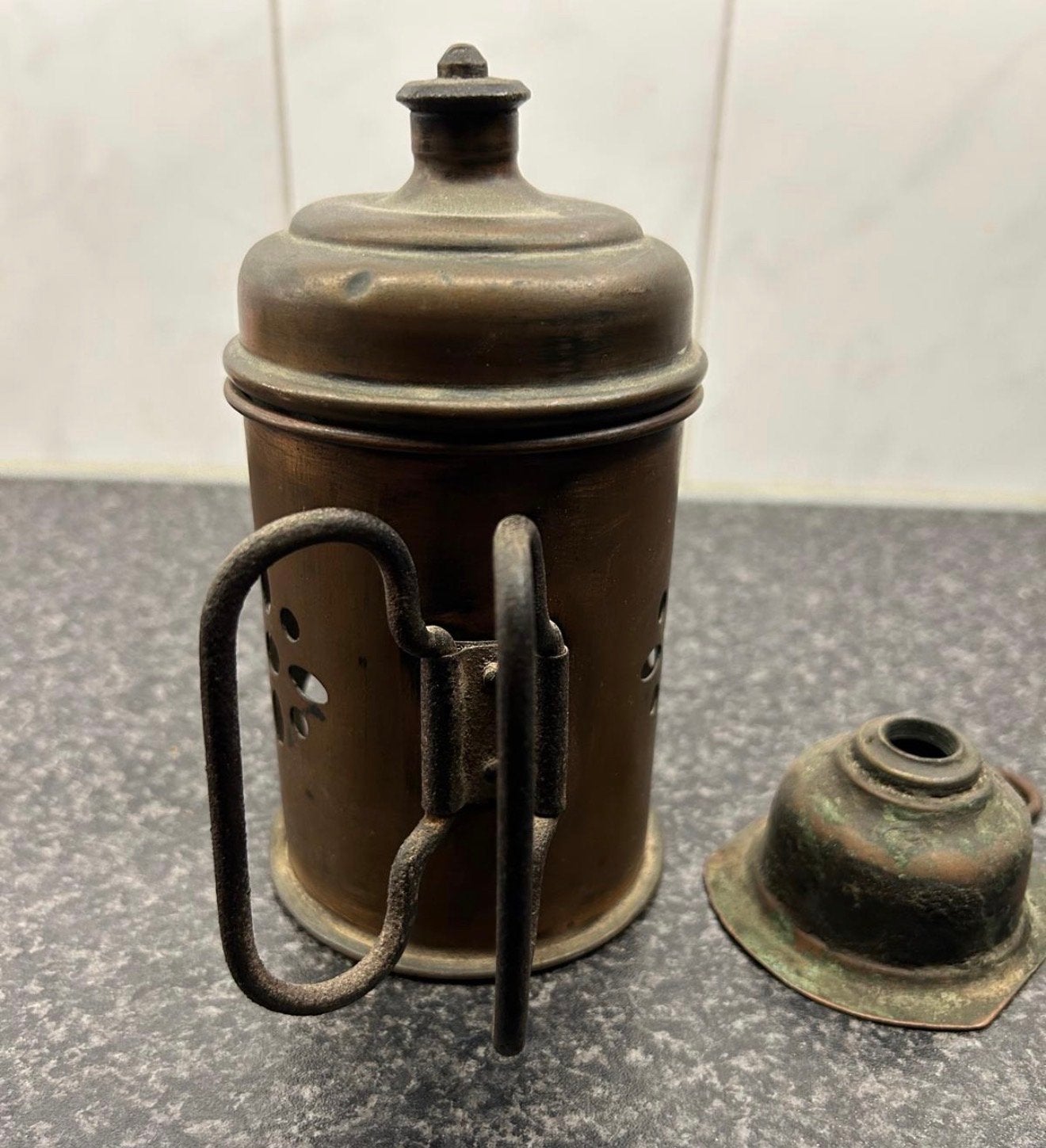 Antieke Koperen Mijnwerkerslamp - Decoratief, Ophalen of Verzenden, Koper