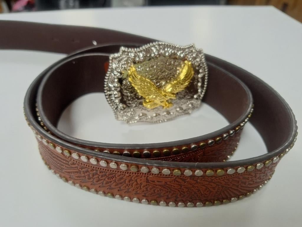 Nieuwe lederen riem met prachtige buckle 115 cm, Ophalen of Verzenden, Nieuw, Zwart