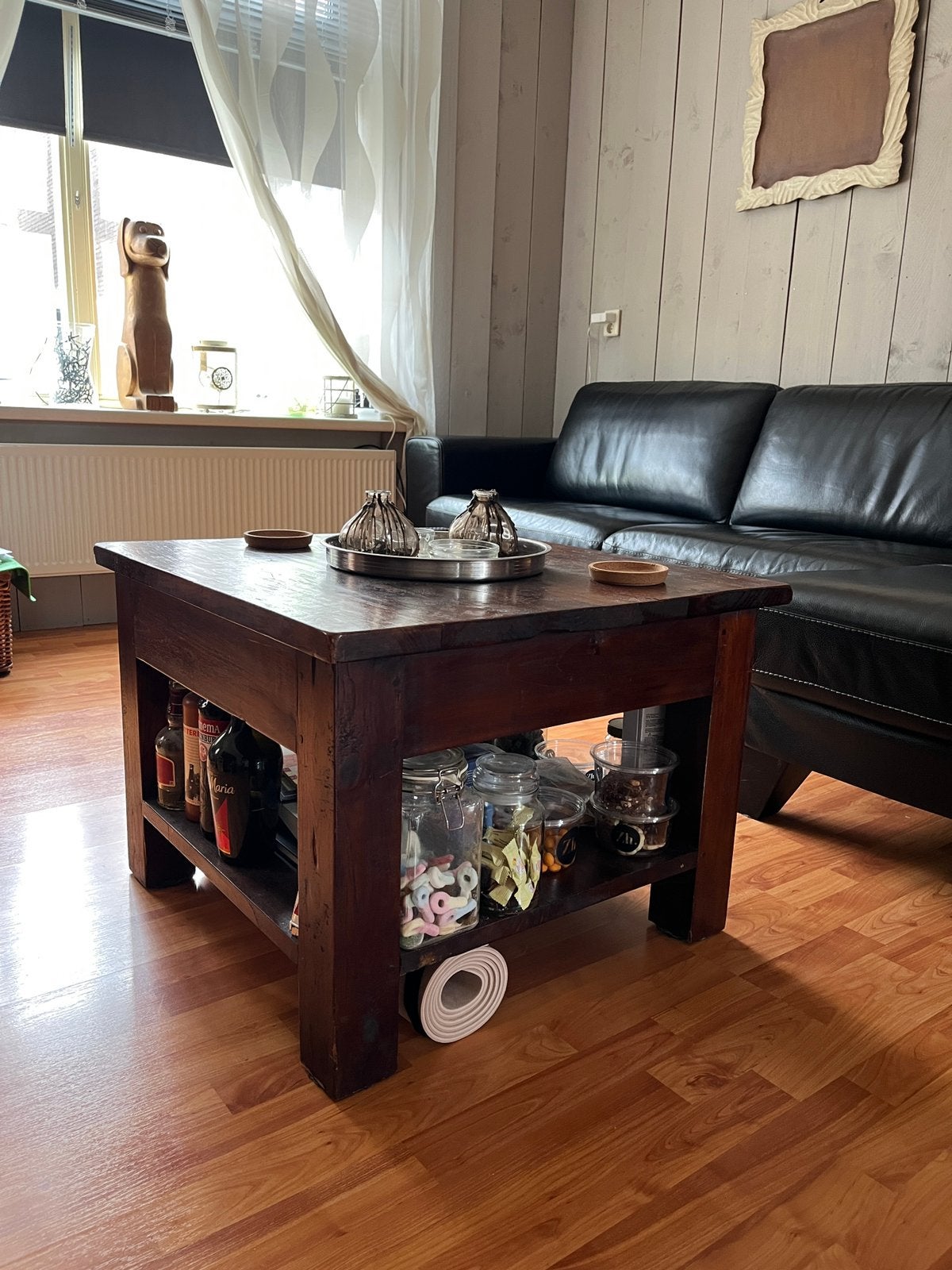 salon tafel zwaar massief hout afm. 70x70 H 50 teak, Ophalen, Gebruikt, Eikenhout, Minder dan 50 cm