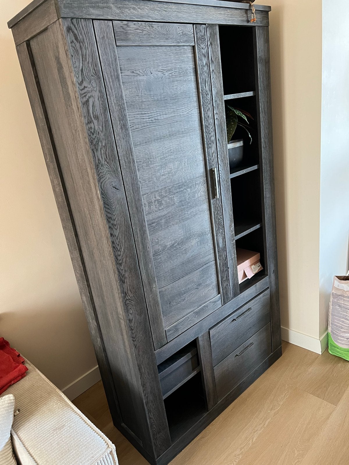 Houten kast met planken en lades, Ophalen, Gebruikt, 100 tot 150 cm, 200 cm of meer