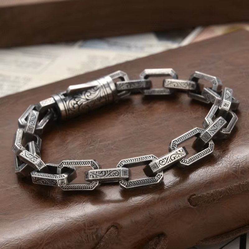 Robuuste Gegraveerde Stalen Heren Armband, Sieraden, Tassen en Uiterlijk, Armbanden, Verzenden, Nieuw, Overige kleuren, Staal