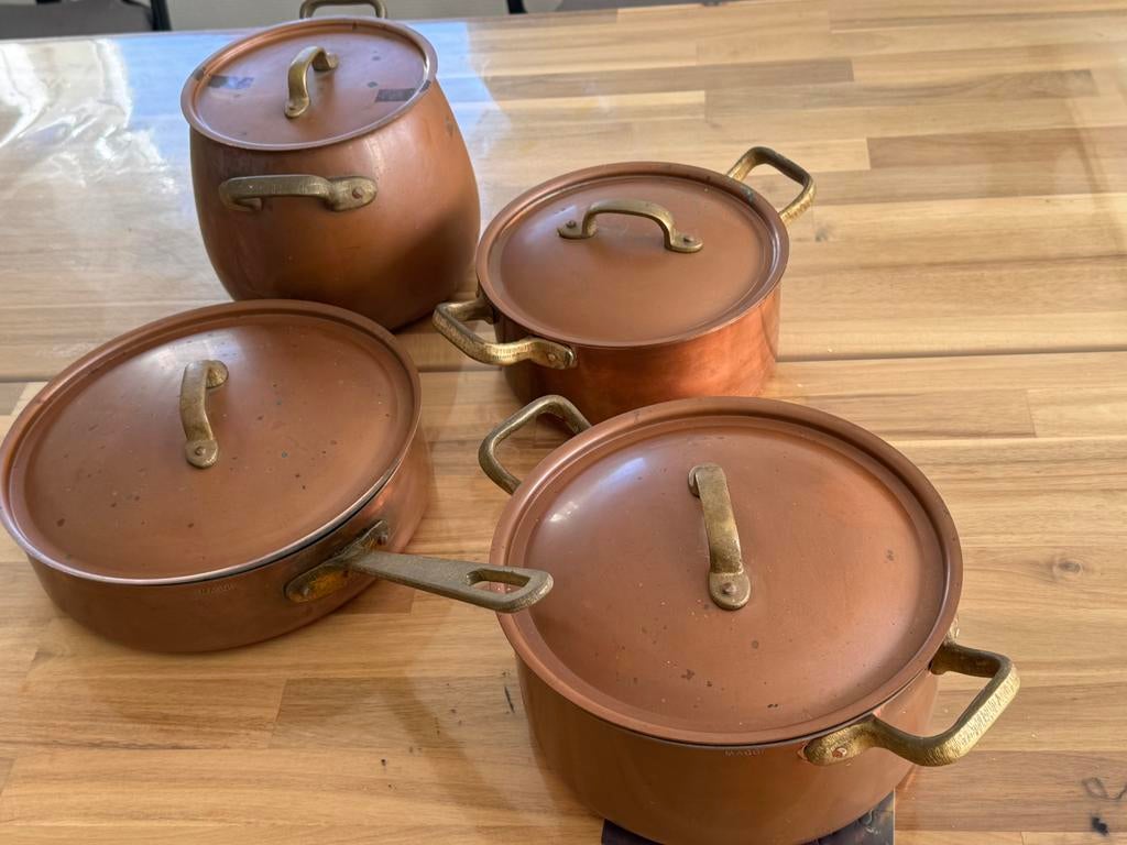 Koperen pannen set Maggi jaren 70, Huis en Inrichting, Ophalen, Zo goed als nieuw, Overige materialen, Pannenset