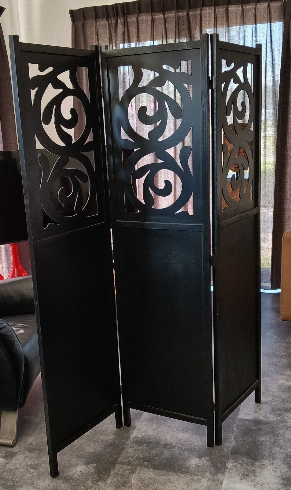 Decoratief kamerscherm zwart 170 cm hoog 3 x 45 cm breed, Ophalen