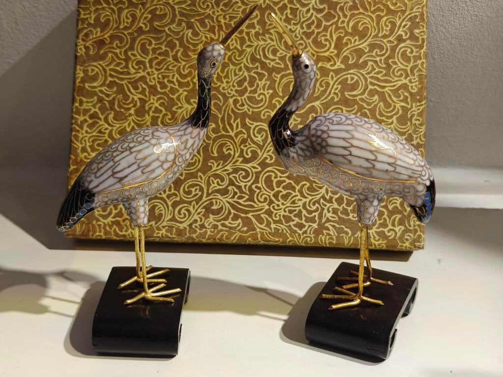 Set van 2 Cloisonné Kraanvogel Beelden - Gedetailleerd, Ophalen of Verzenden