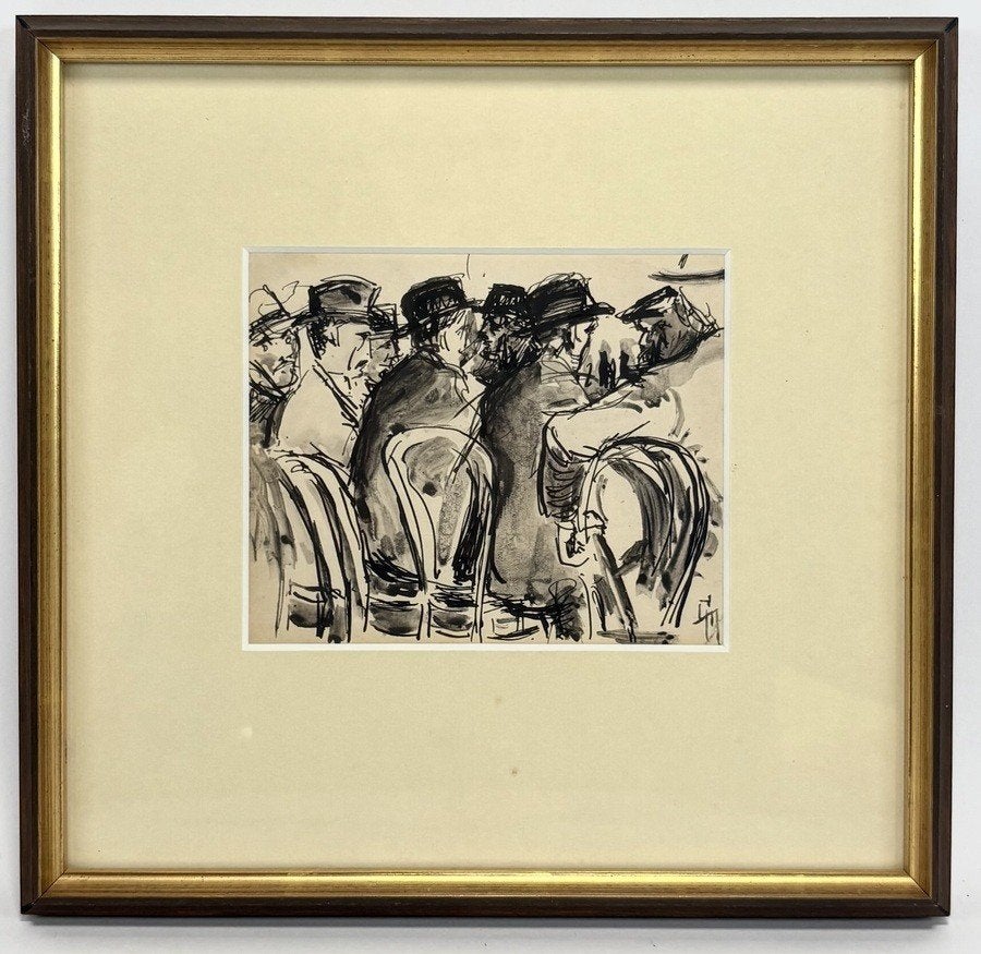 1021. Inkttekening, George Martens – bierklanten, 20e eeuw, Ophalen of Verzenden, Tekening, Overige technieken, Achter glas