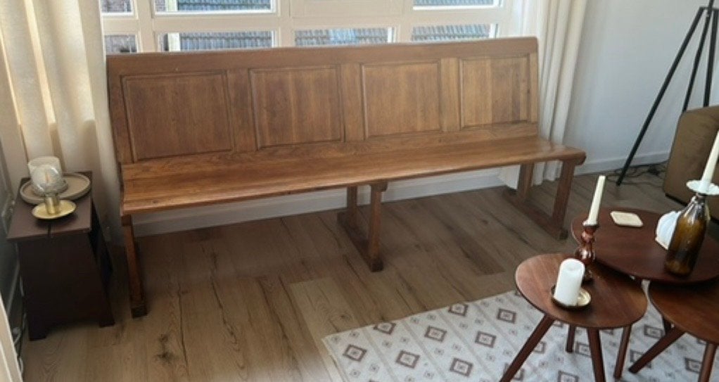 Massieve houten bank - ideaal voor binnen, Huis en Inrichting, Ophalen, Gebruikt, Minder dan 75 cm, 200 tot 250 cm