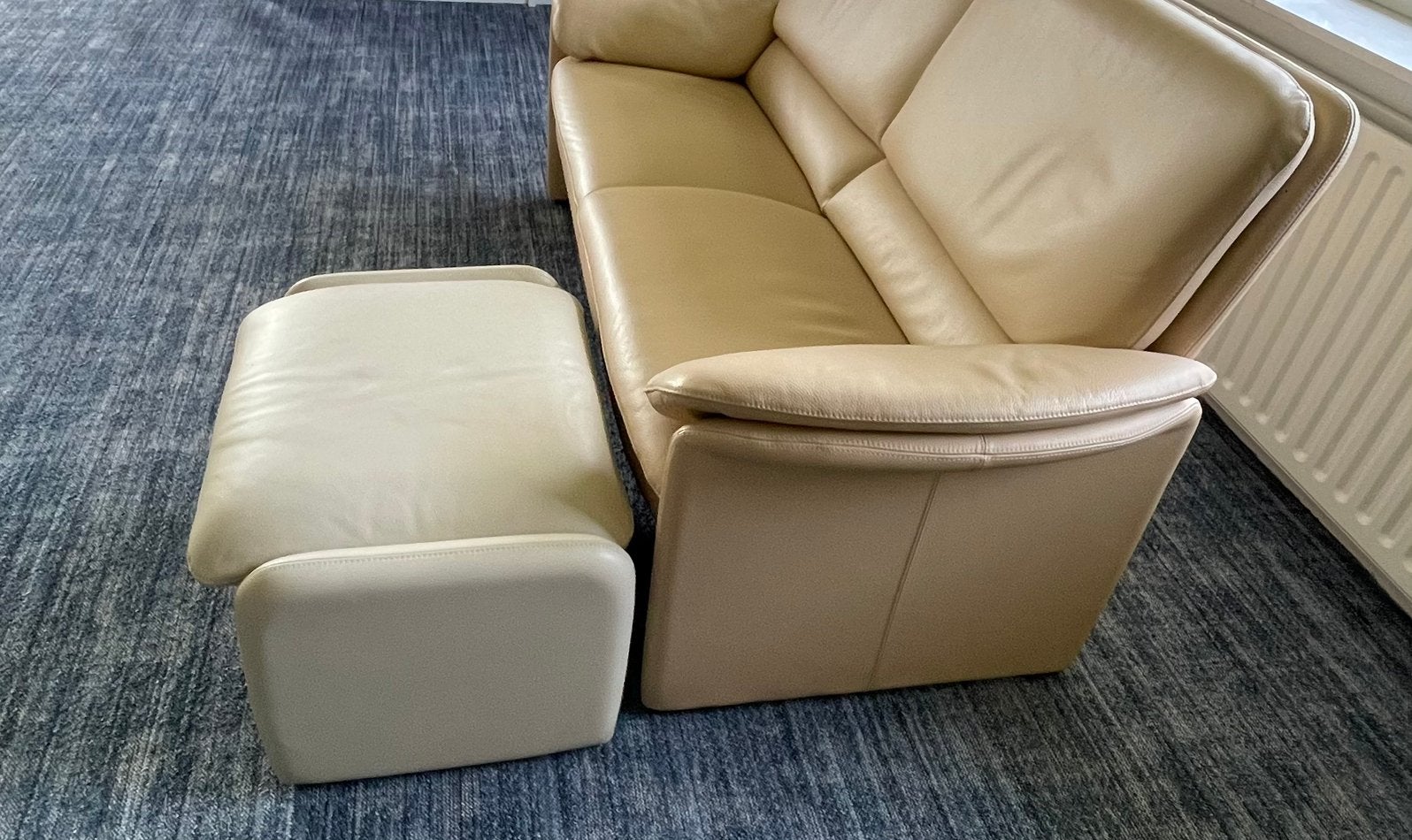 Leolux evidence catalpa 2,5 zitsbank Beige leer Hoog model, Ophalen, Tweepersoons, Zo goed als nieuw, Leer