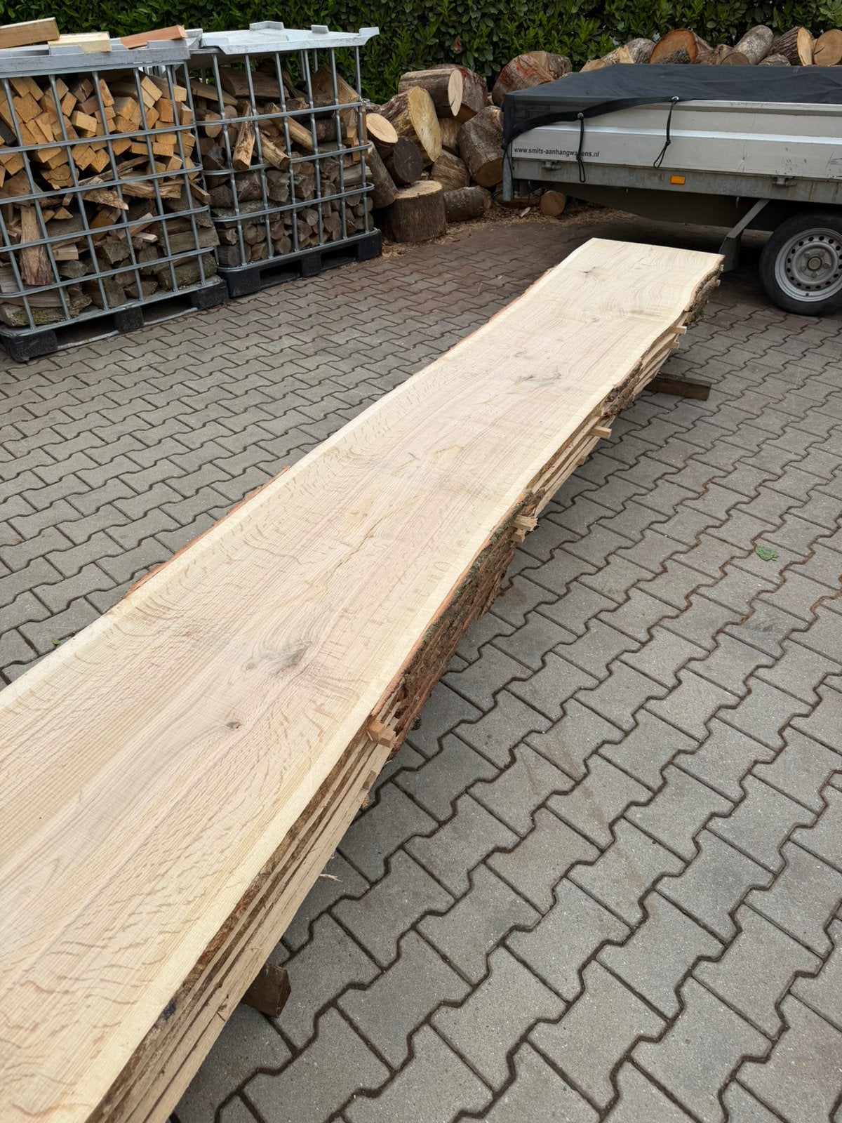Eiken schaaldelen 380x40/60x3,5 cm, Ophalen, Zo goed als nieuw, 250 cm of meer, Balken