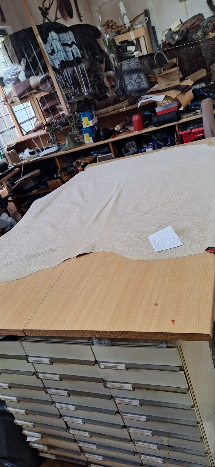 Rundshuid Karperschub, Beige, Dikte 1,2 mm., 120 cm of meer, Beige, Leer of Kunstleer, Nieuw