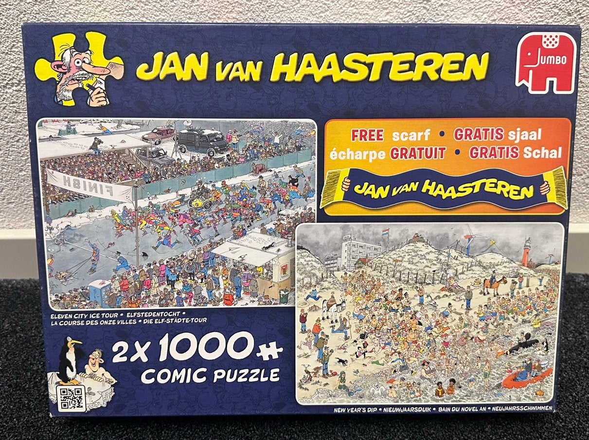 Jan van Haasteren 2x1000 ELFSTEDENTOCHT & NIEWJAARSDUIK, Ophalen of Verzenden, 500 t/m 1500 stukjes, Zo goed als nieuw, Legpuzzel