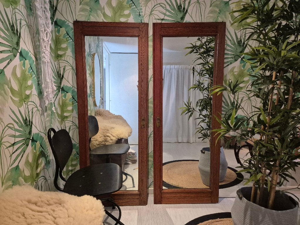 2 grote staande spiegeldeuren, 159,5 x 60 cm, Vintage Chic, Ophalen, Gebruikt, 150 tot 200 cm, Rechthoekig