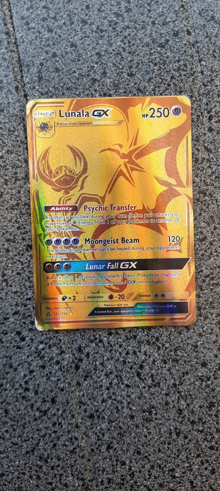 Pokémon Lunala GX Gouden Kaart - Zeldzaam en Glanzend, Ophalen, Gebruikt, Losse kaart, Foil