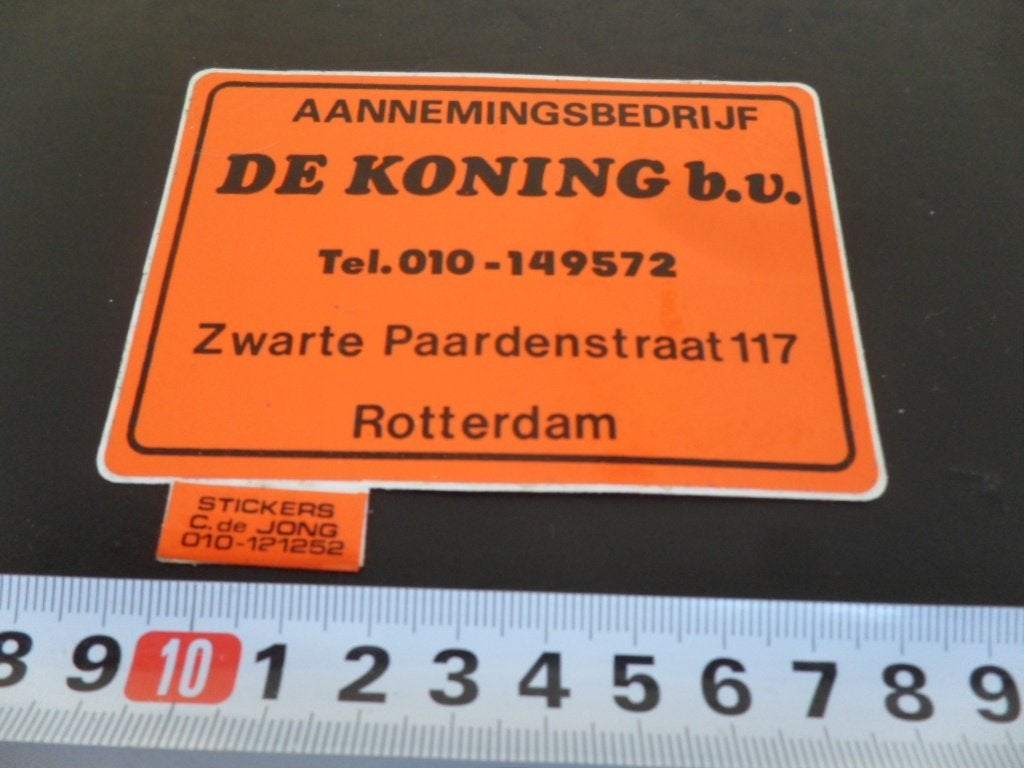 sticker Rotterdam Aannemingsbedrijf DE KONING BV Zwarte Paar, Ophalen of Verzenden, Zo goed als nieuw