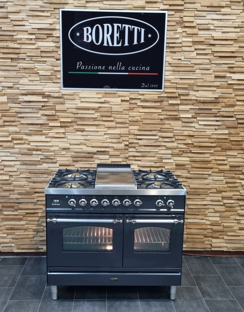 Luxe Fornuis Boretti 100cm antraciet + rvs 5 pits Frytop, Niet ingevuld, 60 cm of meer, Niet ingevuld, Ophalen of Verzenden