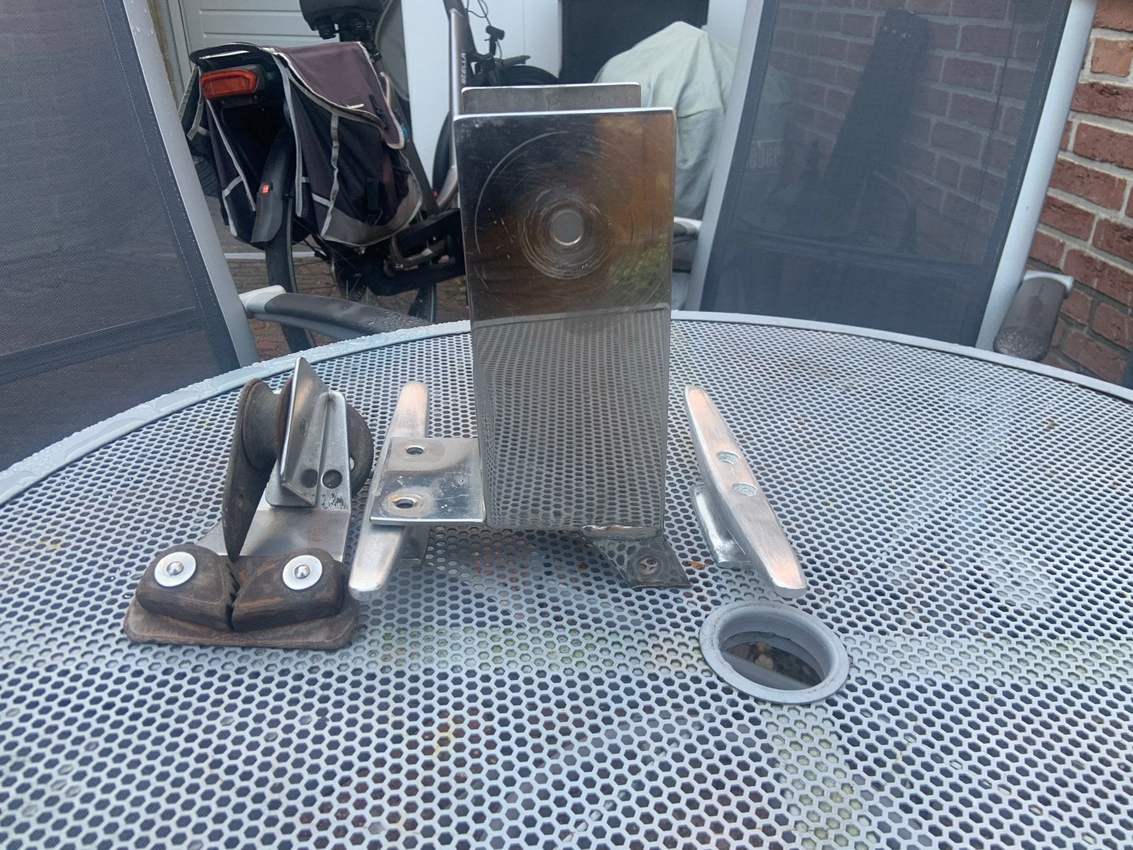 RVS Mastkoker met 2 aluminium kikkers en schootblok, Ophalen of Verzenden, Gebruikt, Lijn of Blok