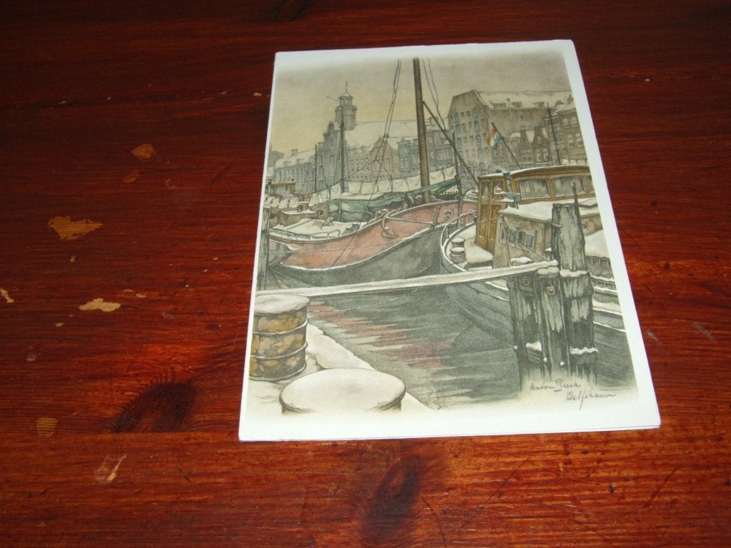 186- Anton Pieck kaart - Delfshaven (ca. 11,5 x 16,5 cm), 1960 tot 1980, Gebruikt, Verzenden, Gebouw