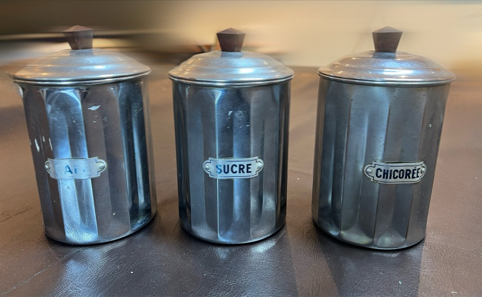 Set van 3 vintage aluminium voorraadpotten, Antiek en Kunst, Antiek | Keukenbenodigdheden, Ophalen of Verzenden