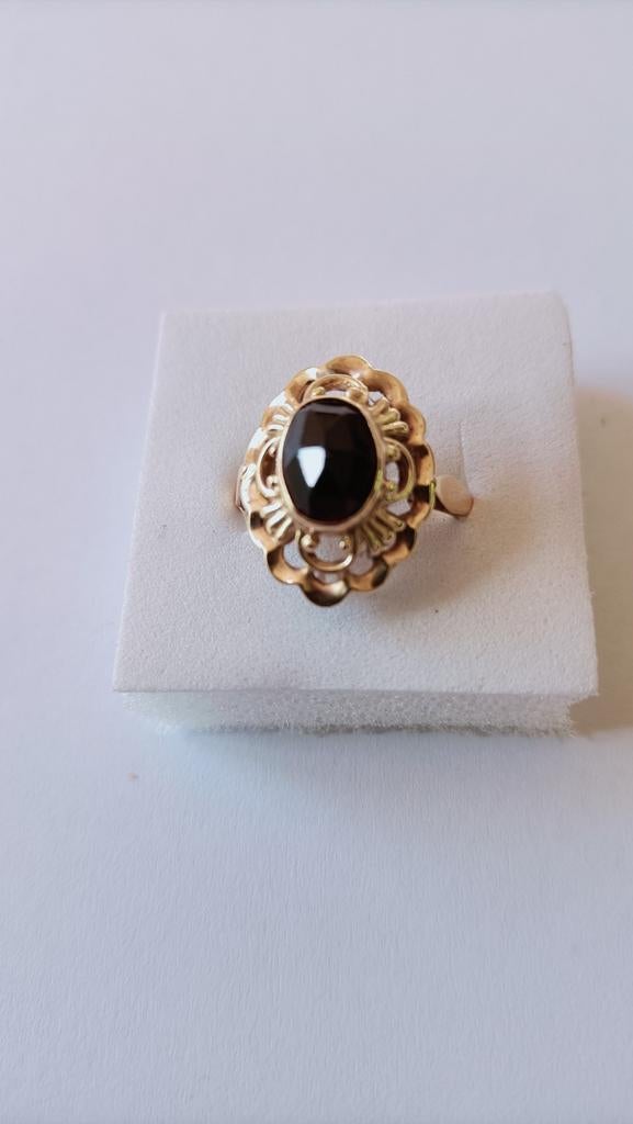 Oude gouden ring met Granaat, 14 krt, Verzenden, Goud, Ring, Met edelsteen