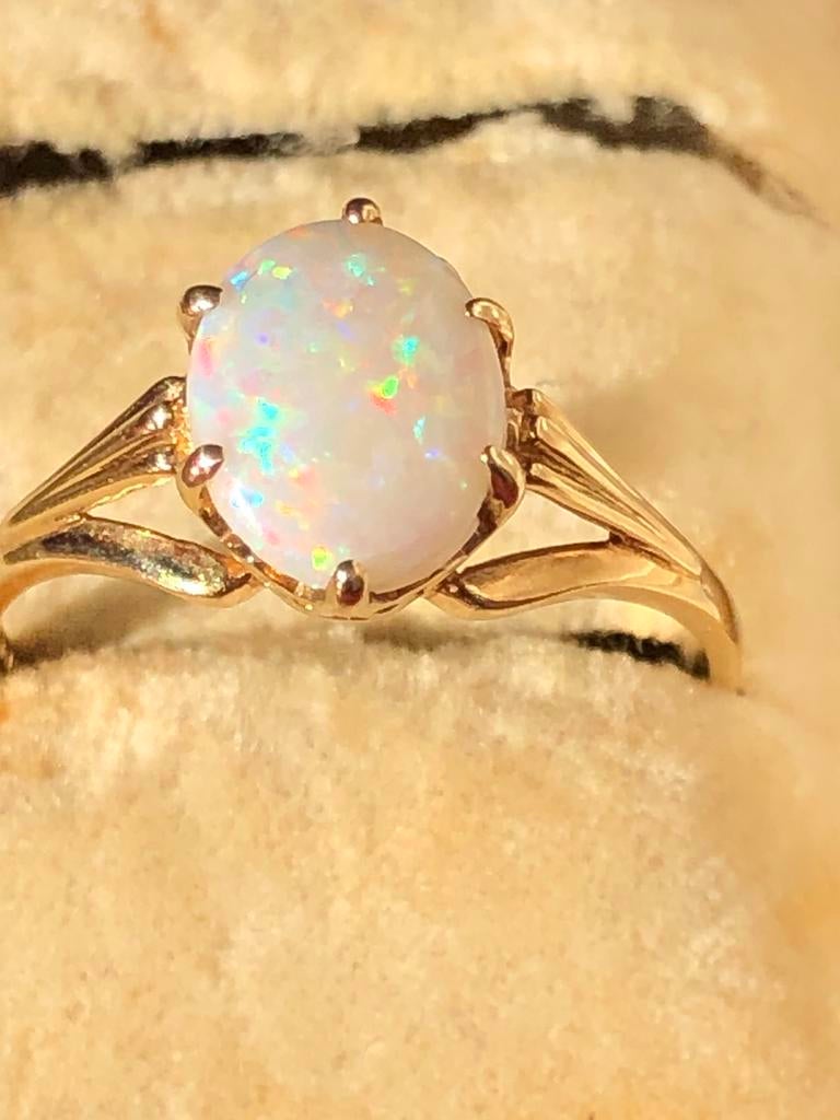 Ring Australische Opaal Antiek Engels Goud, Ophalen, Gebruikt, 17 tot 18, Met edelsteen