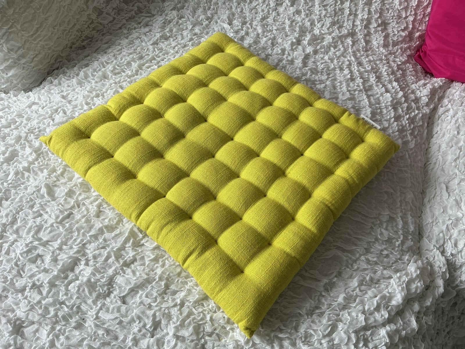 Groen zitkussen - nieuw, Huis en Inrichting, Woonaccessoires | Kussens, Ophalen of Verzenden, Nieuw, Geel, Vierkant