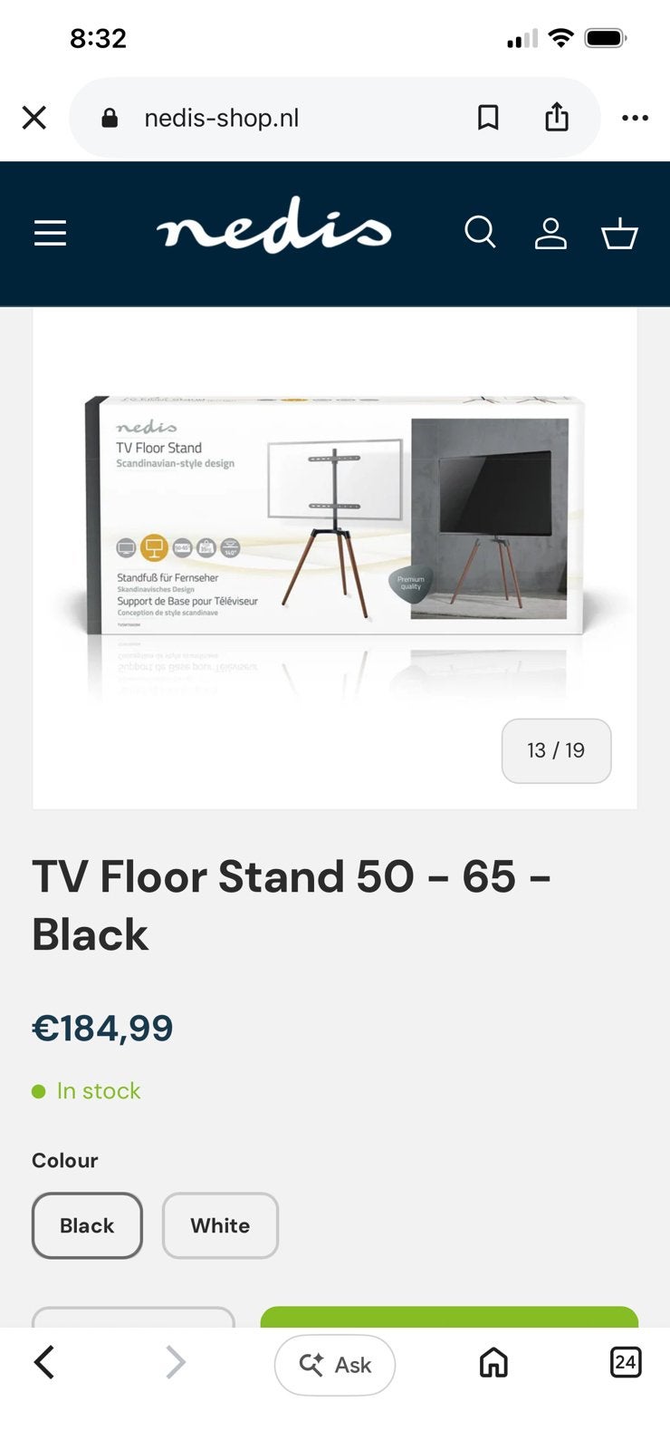 Nedis TV Vloerstandaard 50-65 inch - Zwart, Ophalen, Nieuw