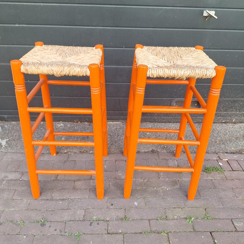 2 Vintage Barkrukken / Krukken van Hout en Riet, Ophalen, Gebruikt, -, 60 tot 90 cm