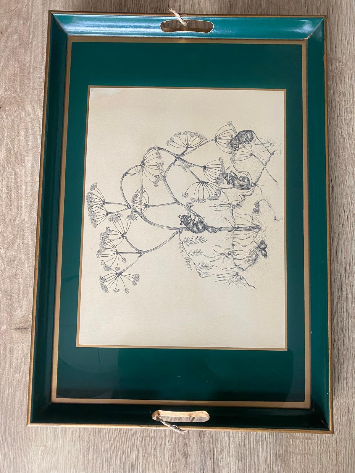 Vintage dienblad / wanddecoratie – muizen botanische print, Ophalen of Verzenden