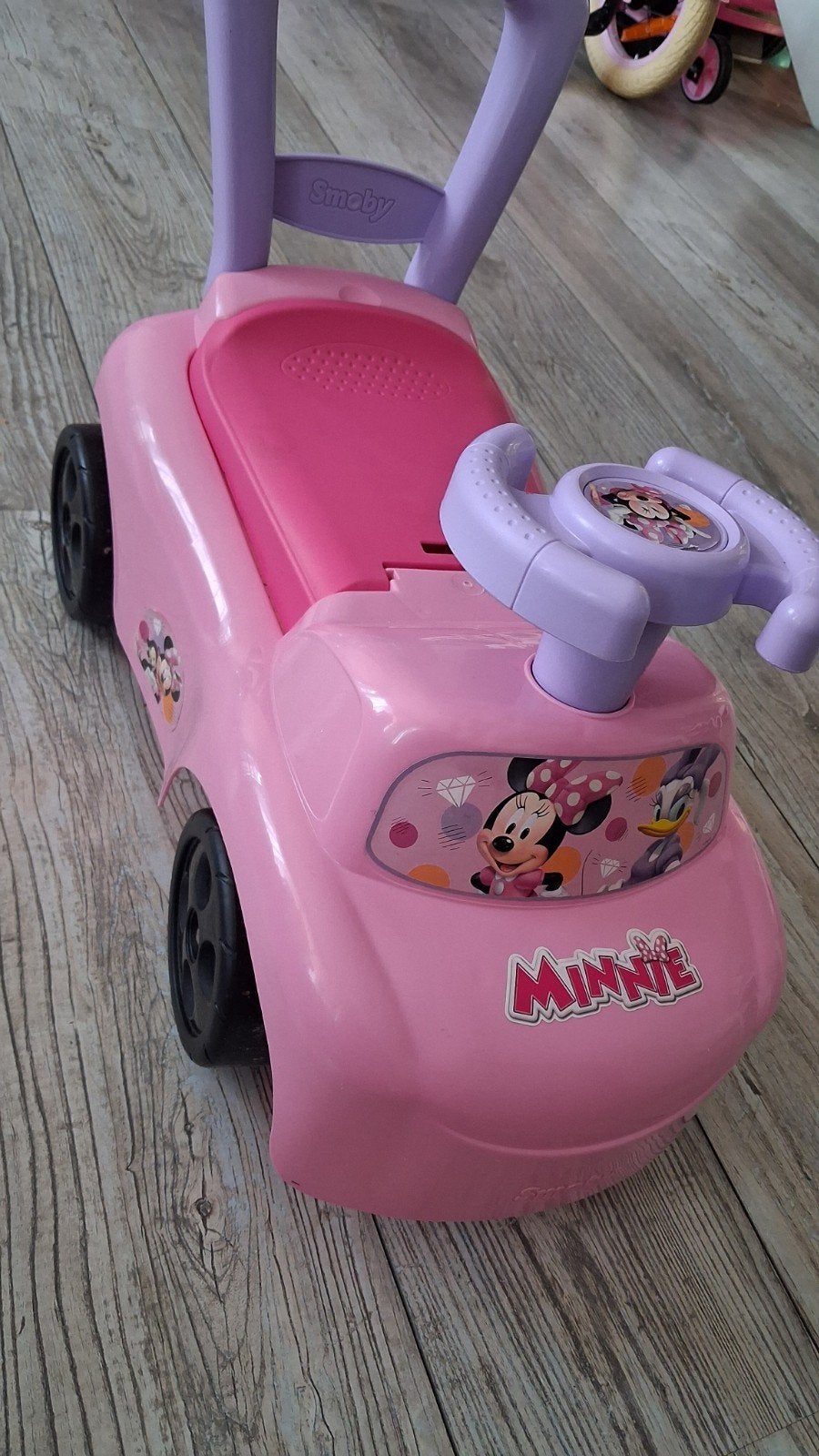 Smoby Minnie Mouse loopauto met duwstang, Ophalen, Gebruikt, Loopvoertuig