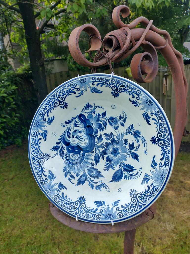 Antiek Delfts Blauw Wandbord - Handgeschilderd Bloemmotief, Ophalen of Verzenden