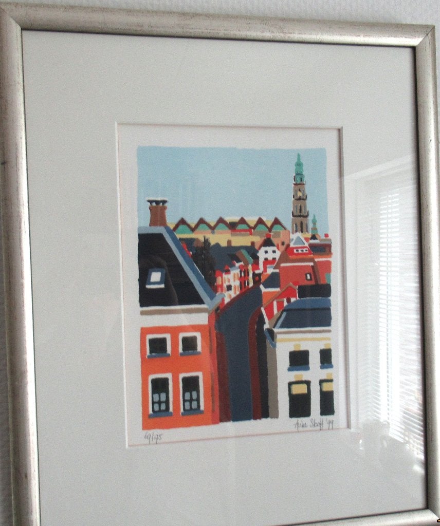Uitzicht Werkmanshuis Groningen Anke Slooff, Antiek en Kunst, Kunst | Litho's en Zeefdrukken, Genummerd, Ophalen of Verzenden