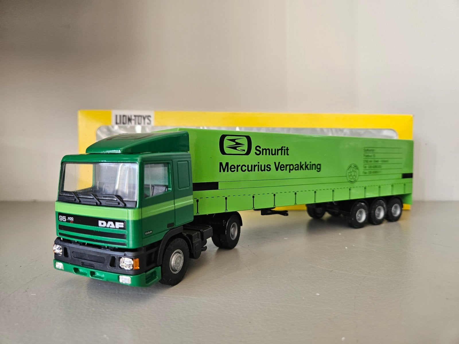 Lioncar Daf 95 Smurfit Mercurius Verpakkingen Soest ovp, Ophalen of Verzenden, Zo goed als nieuw, Bus of Vrachtwagen, Lion Toys