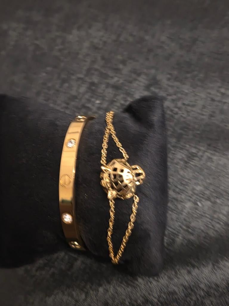 Gouden kleur Armbanden Set met Panter en Diamanten, Staal, Nieuw, Goud, Met bedels of kralen