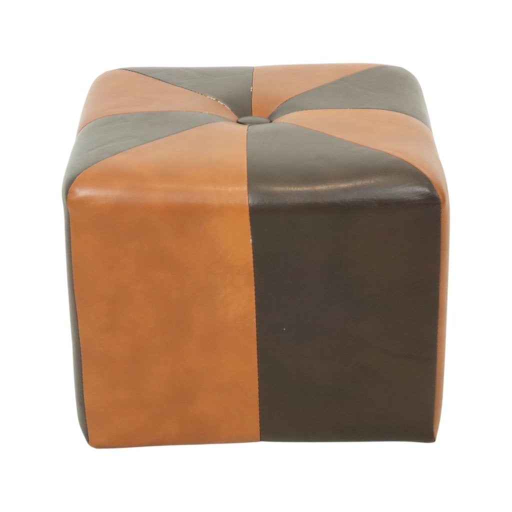 Vierkante Poef Skai Kunstleder Bruin Camel Patchwork 41cm, Minder dan 50 cm, Gebruikt, Vierkant, Minder dan 50 cm