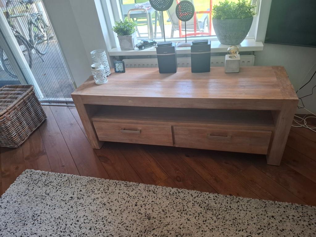 Houten TV-meubel met lades - 150x47x56 cm, Ophalen, Gebruikt, 100 tot 150 cm, 25 tot 50 cm