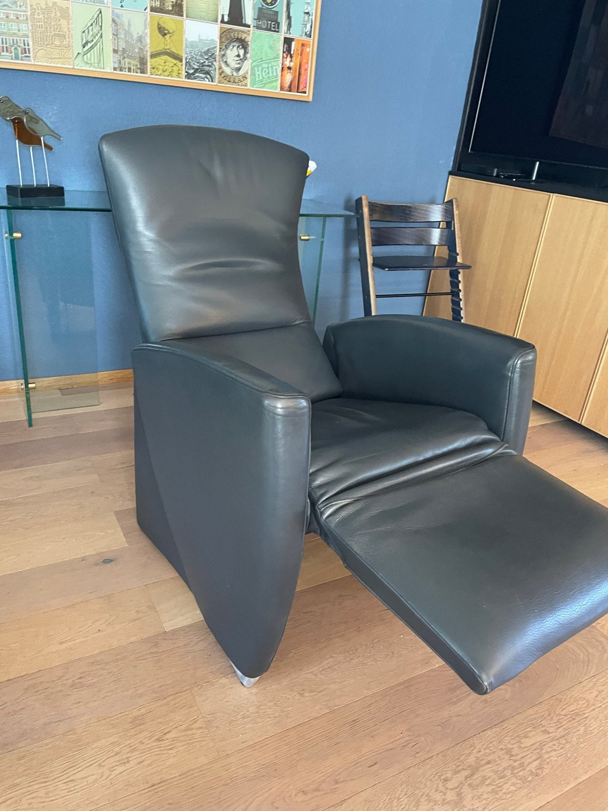 Jori relax fauteuil - Grijs leer, Ophalen, Gebruikt, 100 tot 125 cm, Leer