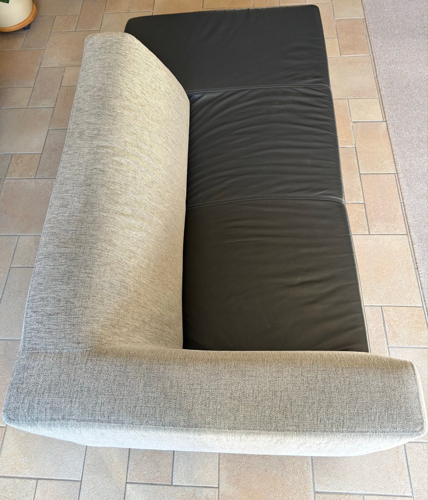 Chaises longues leer en stof met leuning rechts, Ophalen, Gebruikt, Minder dan 75 cm, 150 tot 200 cm