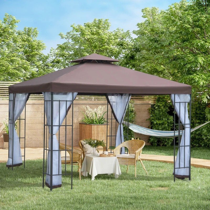 Partytent Paviljoen Tuintent Feesttent Dubbel Dak 3x3m Bruin, Ophalen of Verzenden, A, A, A