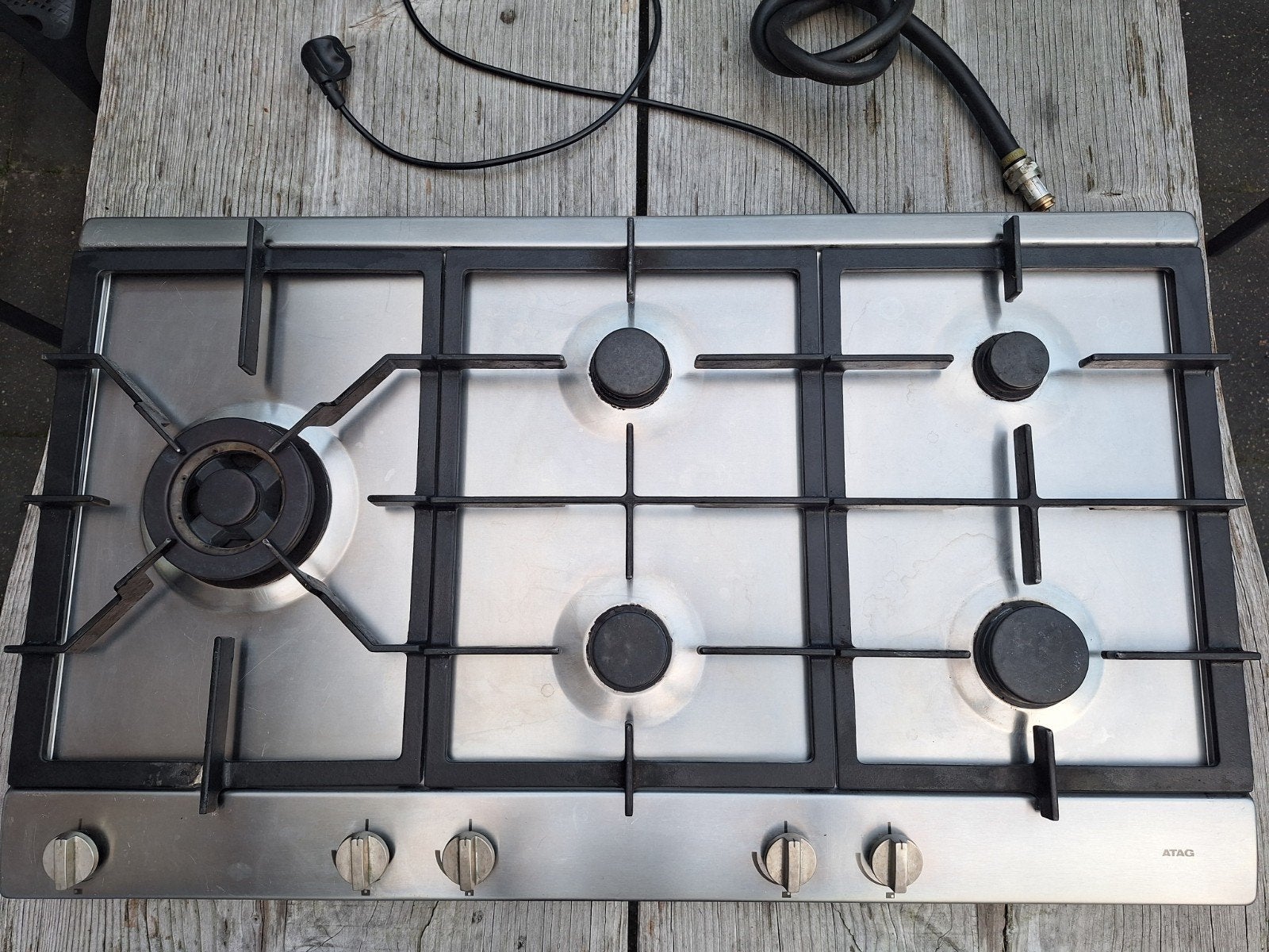 ATAG 90 cm 5 pits RVS gaskookplaat, Gebruikt, Ophalen of Verzenden, Inbouw, Gas