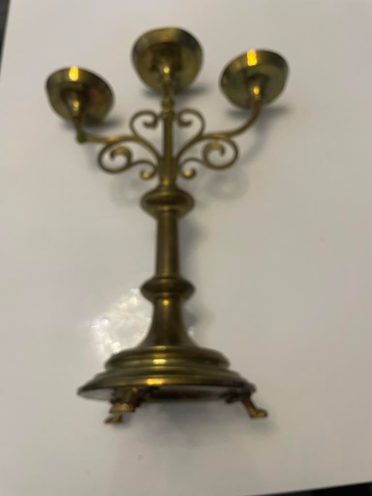Antieke bronzen kandelaar met drie armen, Antiek en Kunst, Ophalen of Verzenden, Koper of Brons