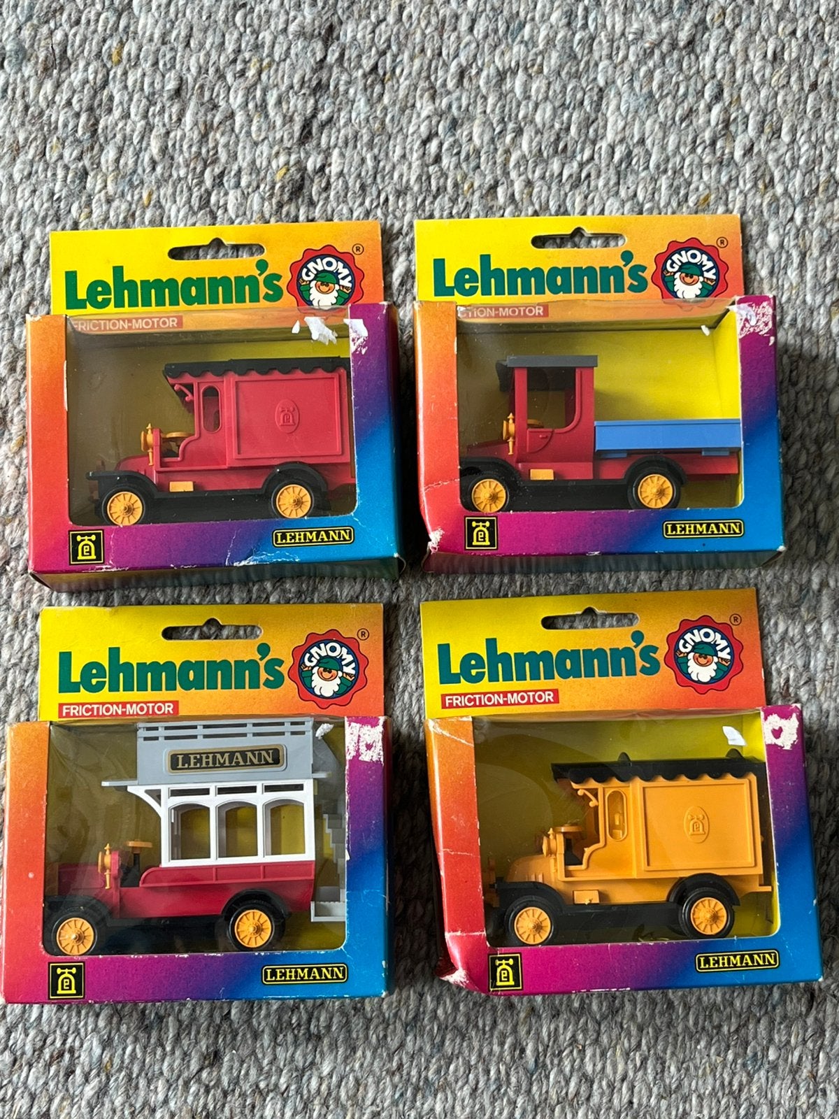 4x vintage modelauto Lehmann Gnomy Western Germany + doos, Antiek en Kunst, Antiek | Speelgoed, Verzenden