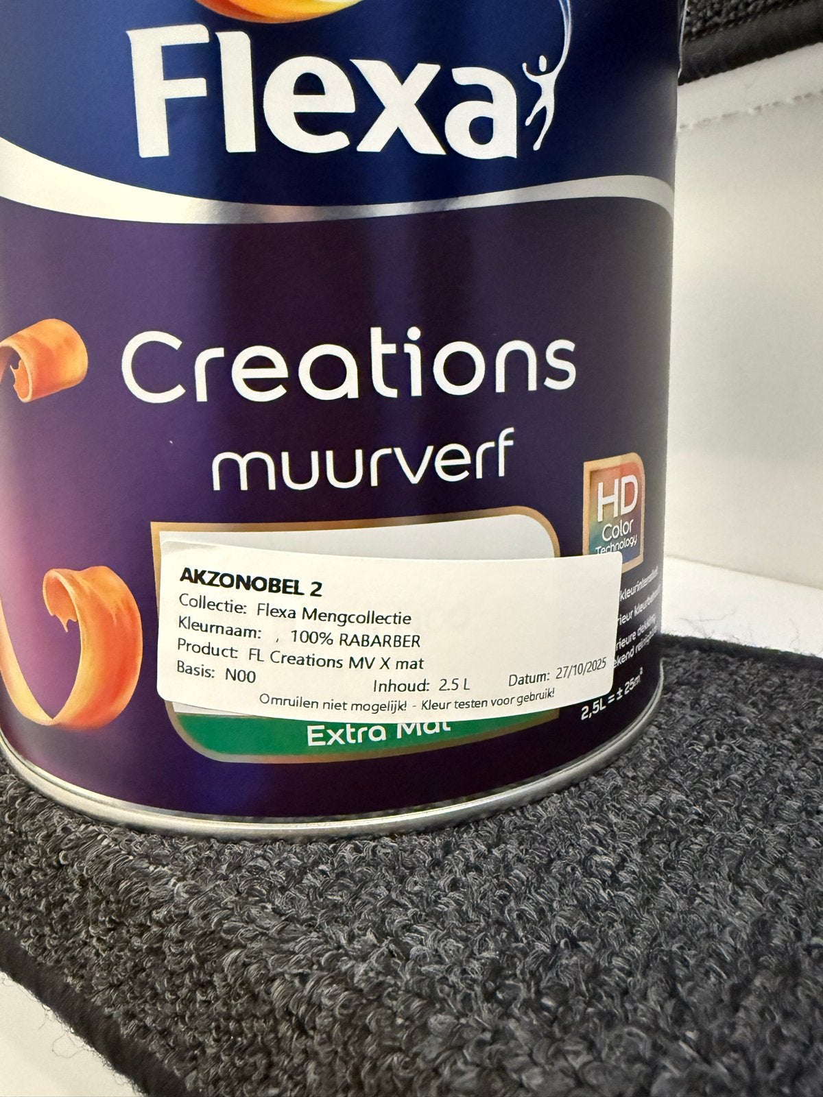 2x Flexa Creations Muurverf - 2.5L 100% Rabarber Kleur, Ophalen, Overige kleuren, 5 tot 10 liter, Nieuw