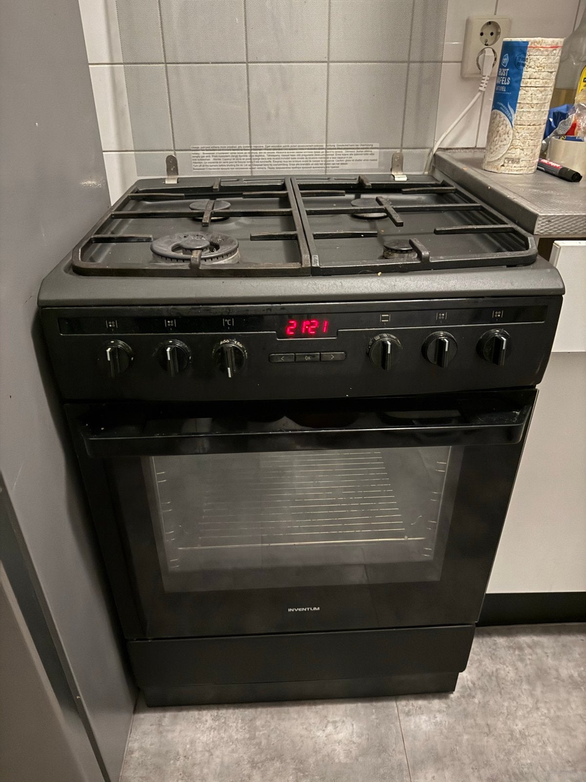 Inventum Vrijstaand Gasfornuis met Oven - Zwart, Ophalen, Gebruikt, Hete lucht, 60 cm of meer