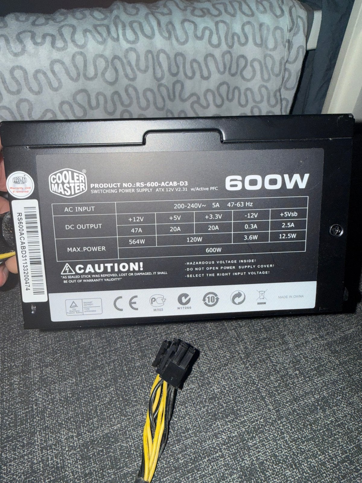 Cooler master 600W voeding (RS-600-ACAB-D3), Ophalen of Verzenden, Zo goed als nieuw