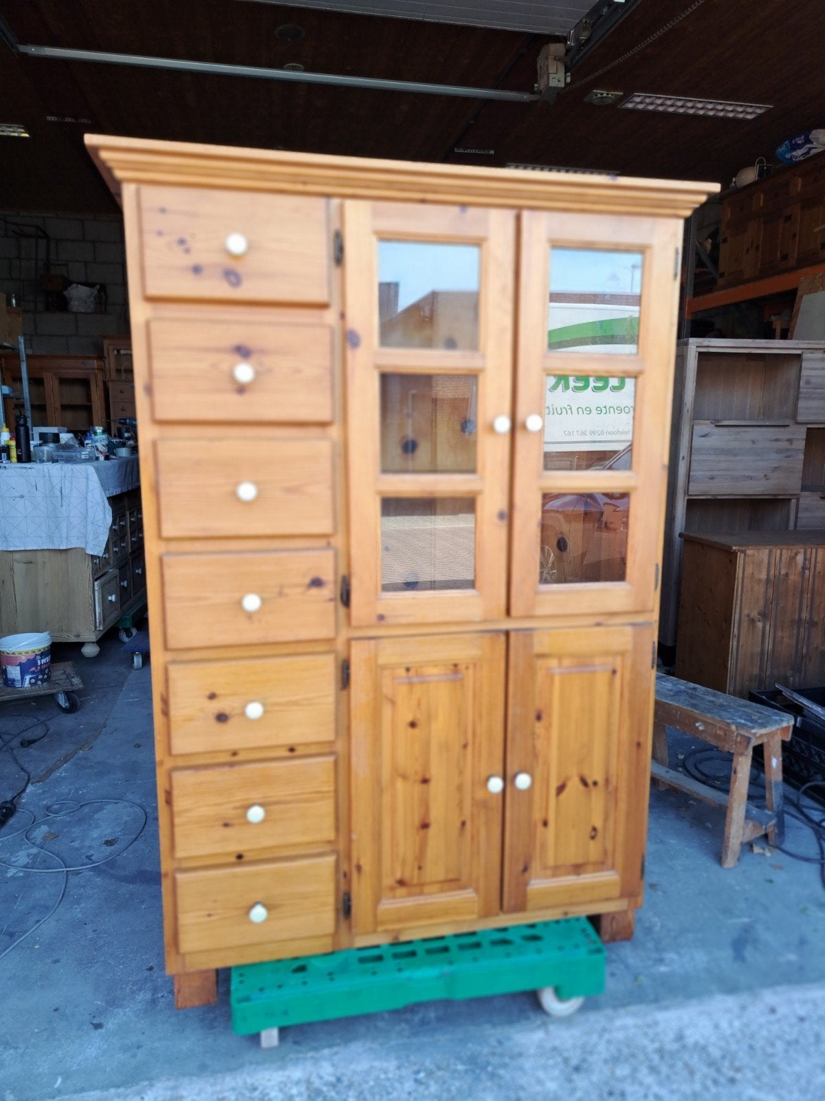 Grenen ladekast vitrinekast 7 lades, R.kooij65@gmail.com, Gebruikt, 100 tot 150 cm, 5 laden of meer