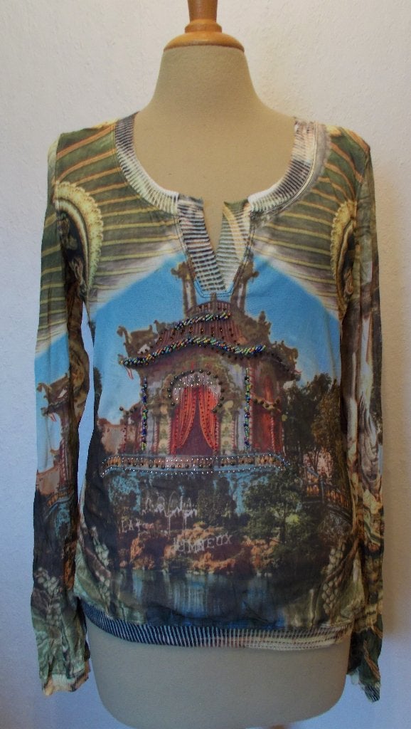 Boeddhistische tempel print top van Etoile du Monde! L/4, Maat 42/44 (L), Zo goed als nieuw, Lange mouw, Meerkleurig